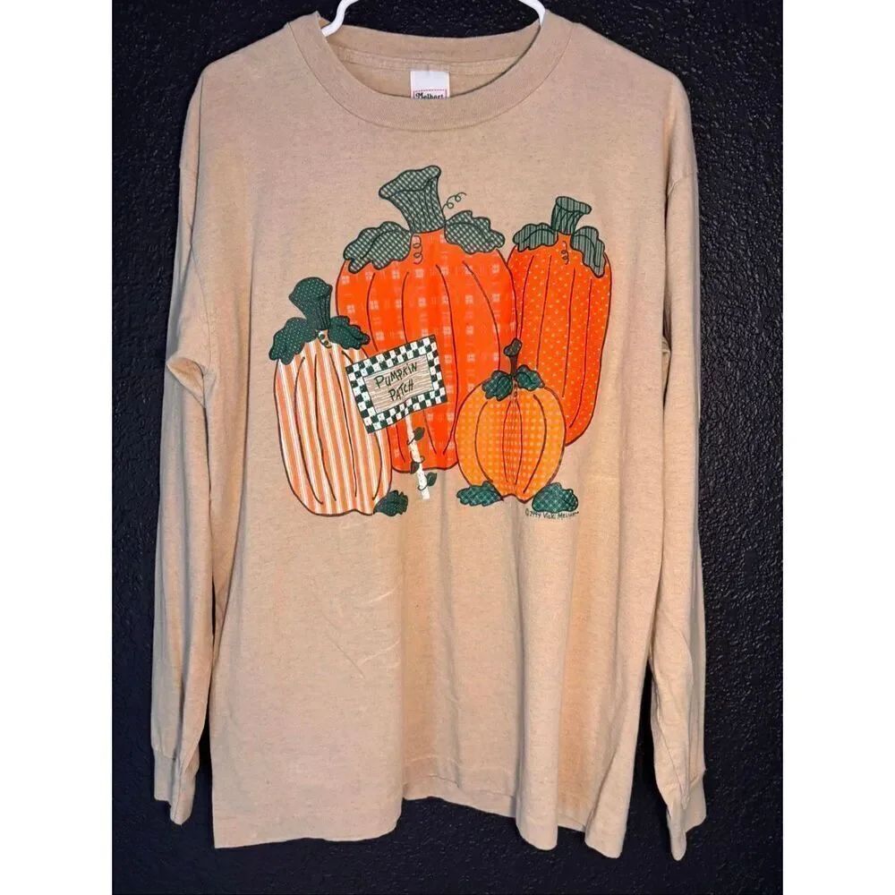Vicki Melhart vintage Halloween long sleeve pumpkin tshirt L Thanksgiving